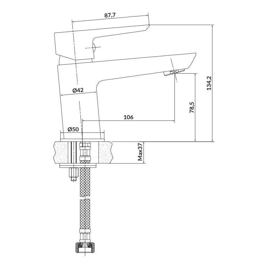 Cersanit S951-048 - Miješalica za umivaonik MILLE 13,4 cm crna + gornji dio sifona