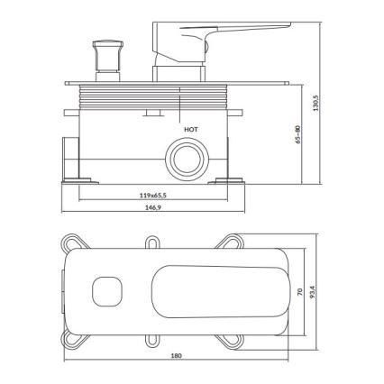 Cersanit S951-373 - Tuš baterija za ugradnju u zid LARGA crna