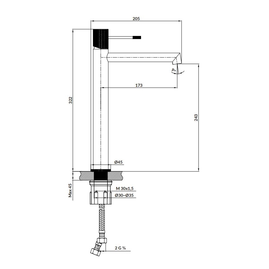 Cersanit S951-599 - Miješalica za umivaonik ZEN 32,2 cm crna