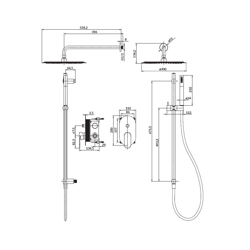 Cersanit S952-009 - Tuš set s podžbuknom baterijom CREA crna