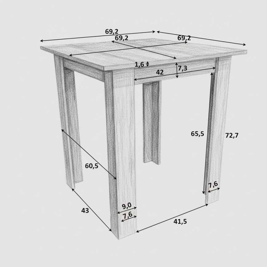 Kvadratni blagovaonski stol LEVI hrast
