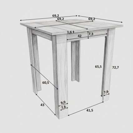 Četvrtasti blagovaonski stol LEVI hrast sonoma