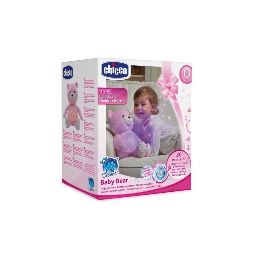 Chicco - Projektor s melodijama BABY BEAR 3xAAA ružičasta