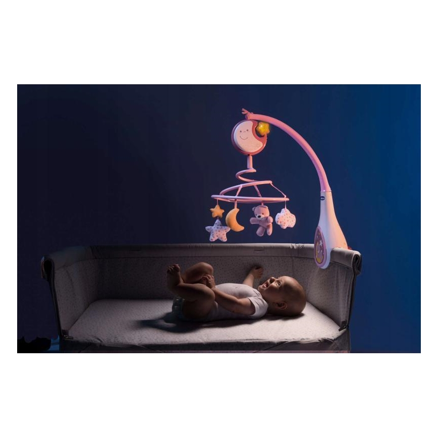 Chicco - Vrtuljak za krevetić s melodijama 3u1 NEXT2DREAMS 3xAA ružičasta