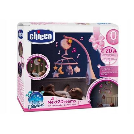 Chicco - Vrtuljak za krevetić s melodijama 3u1 NEXT2DREAMS 3xAA ružičasta