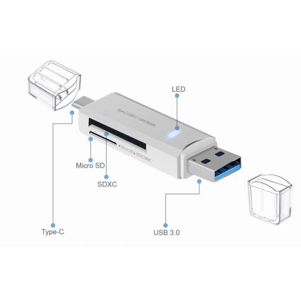 Čitač kartica MicroSD SDXC MMC s konektorom USB-C + USB 3.0