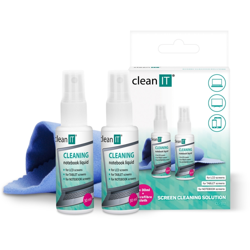CLEAN IT CL-182 - Tekućina za čišćenje ekrana s krpom 2x 30 ml