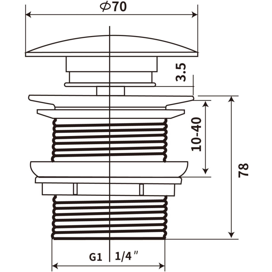 COMAD CLICK-CLACK T201M-B12-3 - Gornji dio sifona za umivaonik CLICK-CLACK pr. 7 cm mat crna