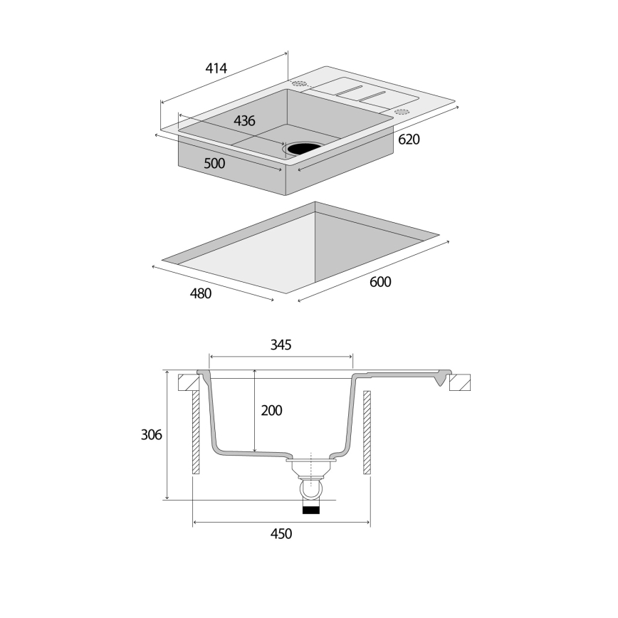 Concept DG05C45BC - Kuhinjski sudoper CUBIS 50x62 cm granit/crna