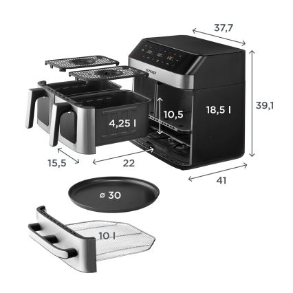 Concept FR9000 - Friteza na vrući zrak PIZZA TRIO 18,5 l 2700W/230V nehrđajući čelik/crna