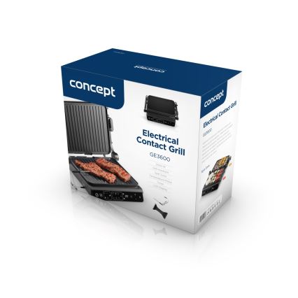 Concept ge3600 - Kontaktni roštilj s temperaturnim sondom GLASS 2000W/230V crni