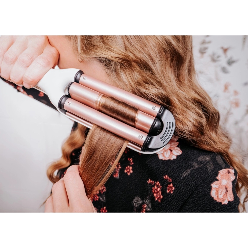 Concept KT2140 - Trostruki uvijač za kosu GLAM STYLE 100W/230V bijeli/ružičasto-zlatni
