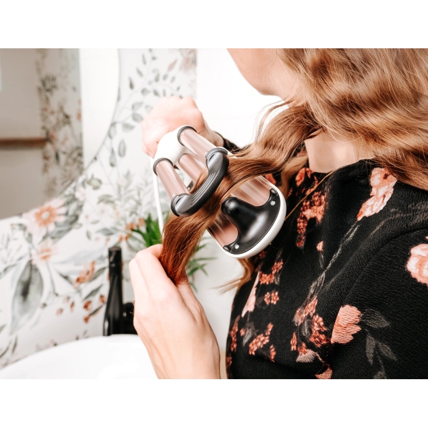 Concept KT2140 - Trostruki uvijač za kosu GLAM STYLE 100W/230V bijeli/ružičasto-zlatni