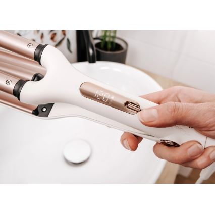 Concept KT2140 - Trostruki uvijač za kosu GLAM STYLE 100W/230V bijeli/ružičasto-zlatni