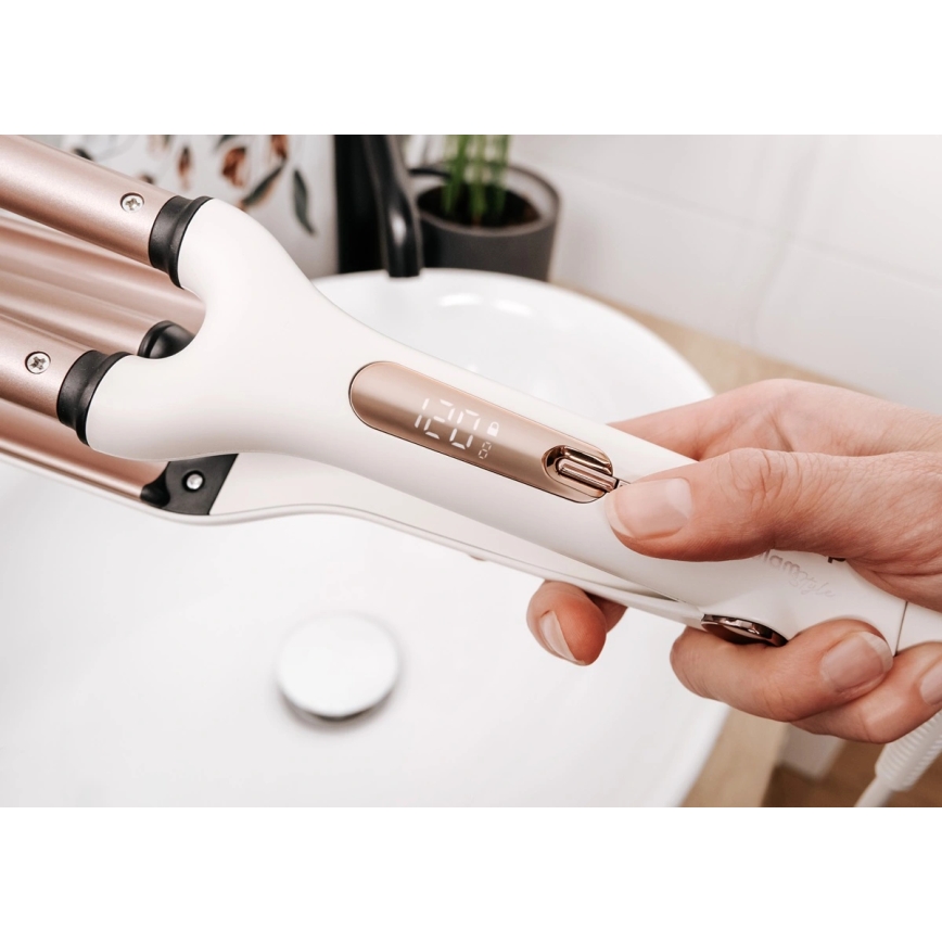 Concept KT2140 - Trostruki uvijač za kosu GLAM STYLE 100W/230V bijeli/ružičasto-zlatni