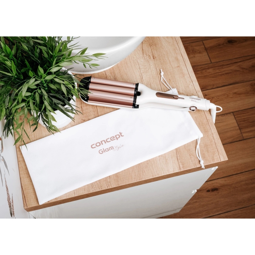 Concept KT2140 - Trostruki uvijač za kosu GLAM STYLE 100W/230V bijeli/ružičasto-zlatni