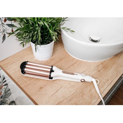 Concept KT2140 - Trostruki uvijač za kosu GLAM STYLE 100W/230V bijeli/ružičasto-zlatni