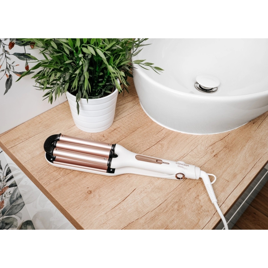 Concept KT2140 - Trostruki uvijač za kosu GLAM STYLE 100W/230V bijeli/ružičasto-zlatni