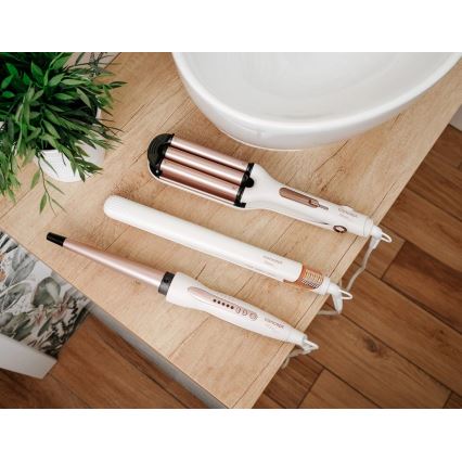 Concept KT2140 - Trostruki uvijač za kosu GLAM STYLE 100W/230V bijeli/ružičasto-zlatni