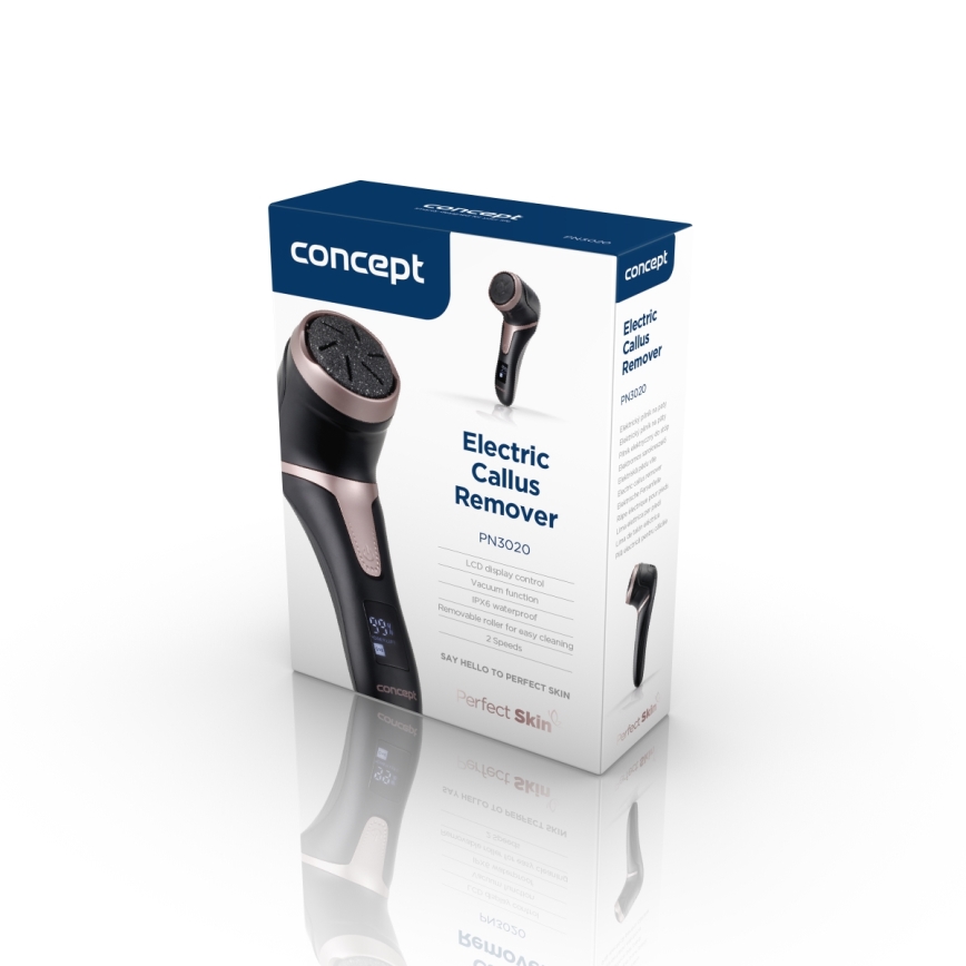 Concept PN3020 - Električna turpija za pete PERFECT SKIN 5V 1200 mAh IPX6 crna/ružičasto-zlatna