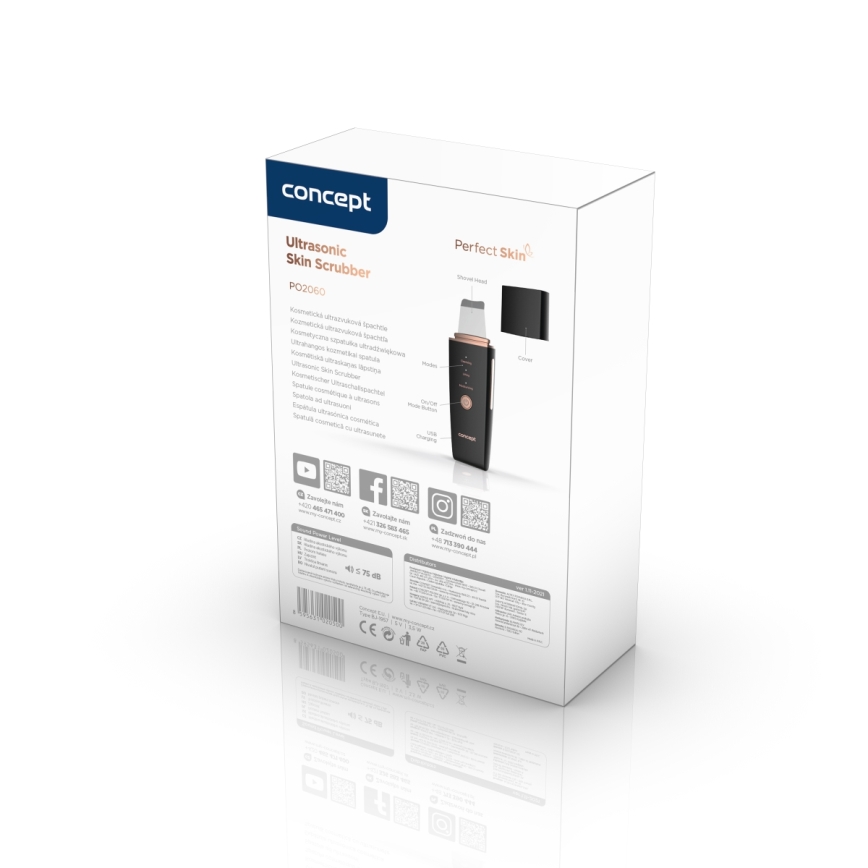Concept PO2060 - Kozmetička ultrazvučna lopatica PERFECT SKIN 3,5W/5V USB 500 mAh IPX6 crna