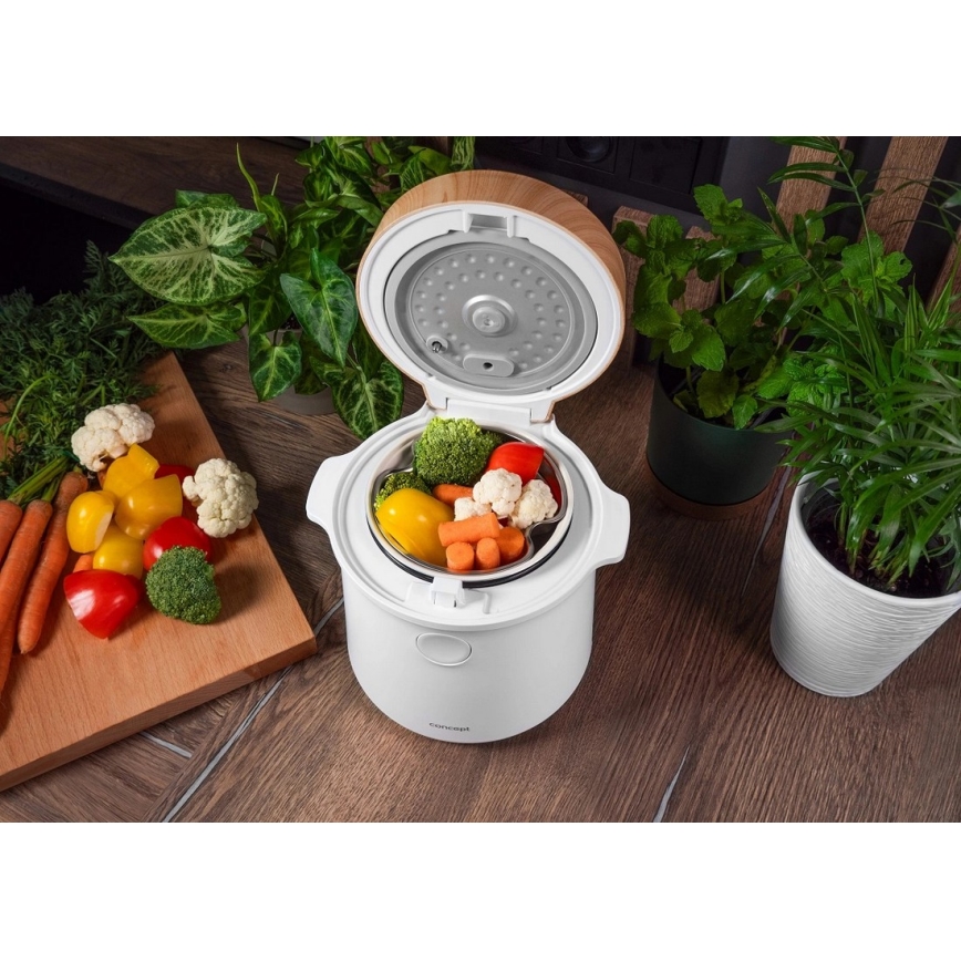Concept RE3030 - Digitalni kuhalo za rižu 2u1 380 W/230 V 1,5 l bijela/drveni dekor