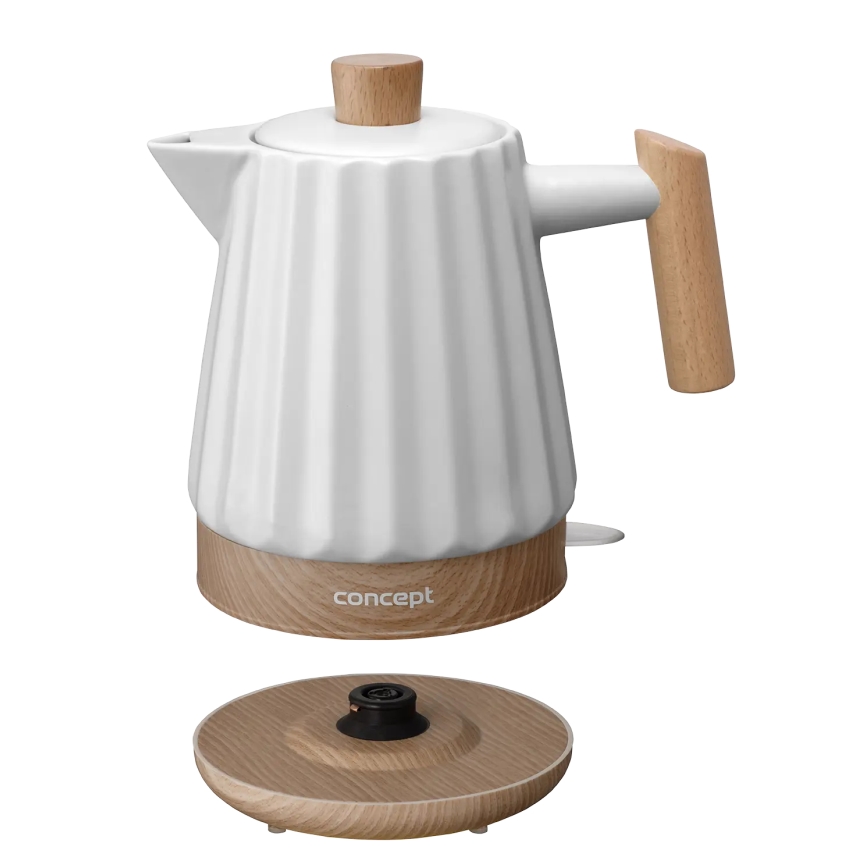 Concept RK0090 - Električno kuhalo za vodu 1,5 l 1500W/230V bijelo/drveni dekor/keramika
