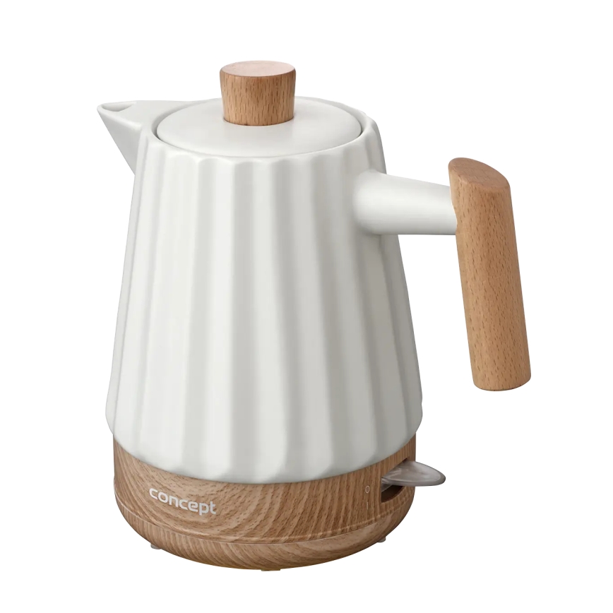 Concept RK0090 - Električno kuhalo za vodu 1,5 l 1500W/230V bijelo/drveni dekor/keramika
