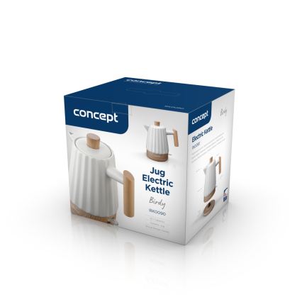 Concept RK0090 - Električno kuhalo za vodu 1,5 l 1500W/230V bijelo/drveni dekor/keramika