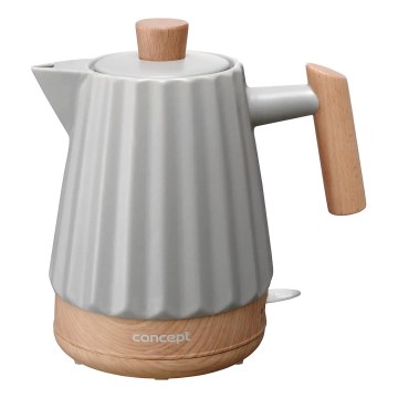 Concept RK0091 - Električni čajnik 1,5 l 1500W/230V svijetlosiva/drveni dekor/keramika