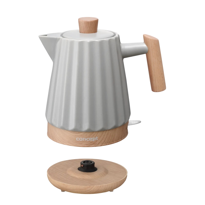 Concept RK0091 - Električni čajnik 1,5 l 1500W/230V svijetlosiva/drveni dekor/keramika