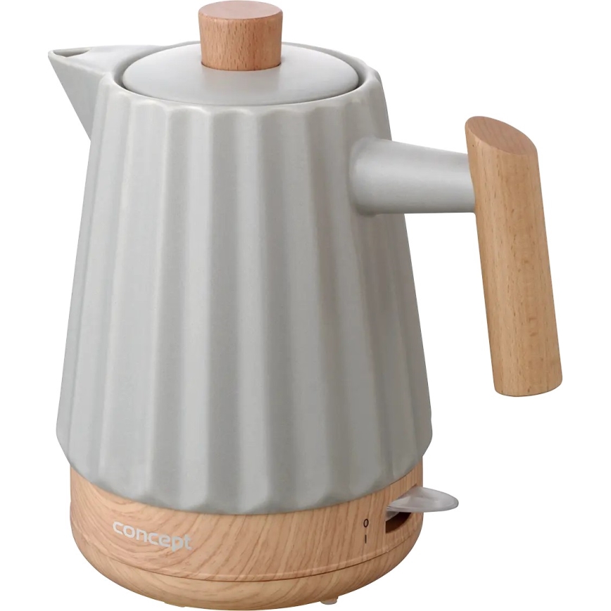 Concept RK0091 - Električni čajnik 1,5 l 1500W/230V svijetlosiva/drveni dekor/keramika