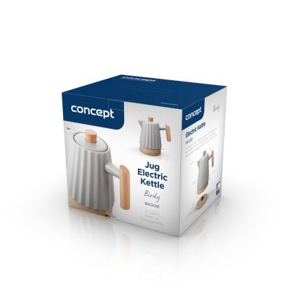 Concept RK0091 - Električni čajnik 1,5 l 1500W/230V svijetlosiva/drveni dekor/keramika