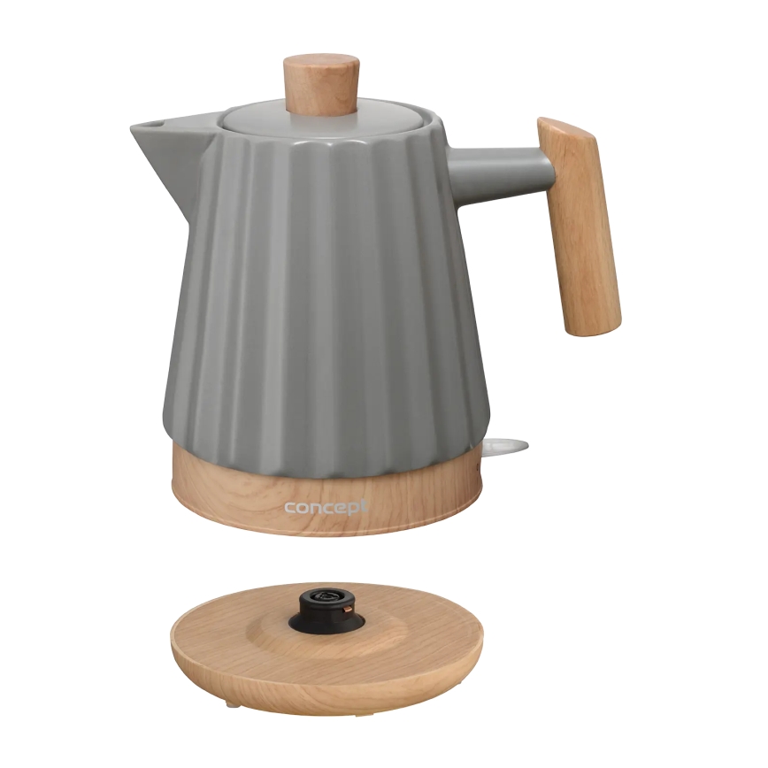 Concept RK0092 - Električno kuhalo za vodu 1,5 l 1500W/230V tamno siva/drveni dekor/keramika
