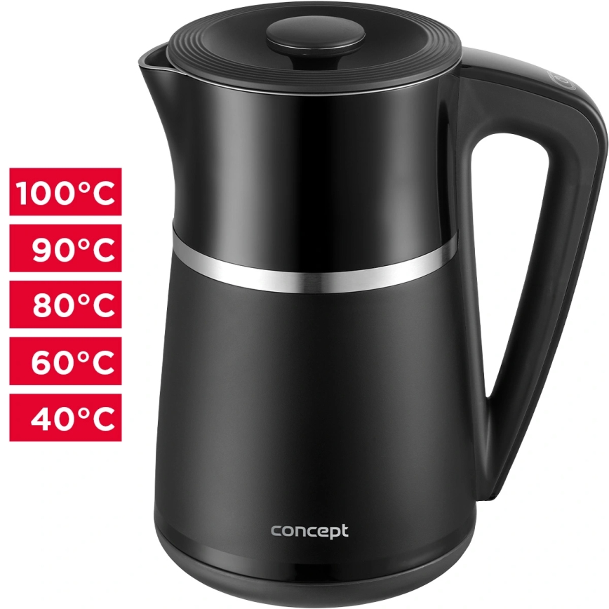 Concept RK3100 - Brzo kuhalo za vodu s regulacijom temperature, 1,7 l, 2200 W/230 V, crno