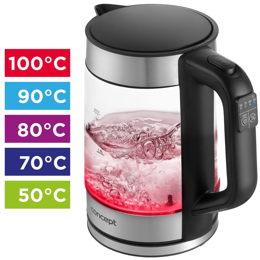 Concept RK4067 - Brzo kuhalo za vodu s regulacijom temperature 1,7 l 2200W/230V nehrđajući čelik