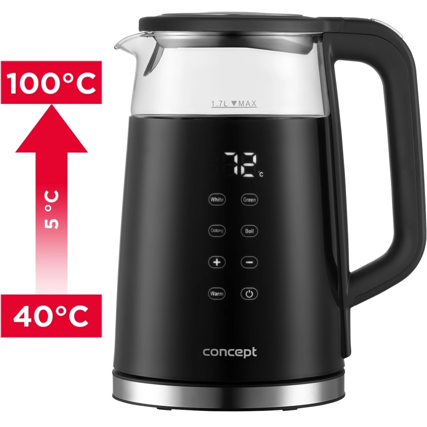 Concept RK4100 - Električno kuhalo za vodu s regulacijom temperature 1,7 l 2200W/230V crno