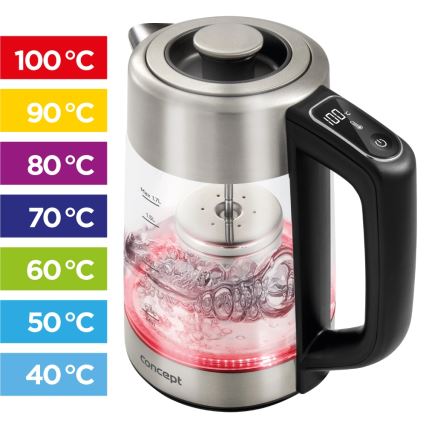 Concept RK4190 - Brzo kuhalo za vodu s termoregulacijom i filtrom 1,7 l 2200W/230V od nehrđajućeg čelika