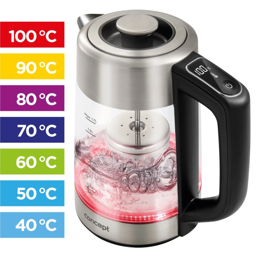Concept RK4190 - Brzo kuhalo za vodu s termoregulacijom i filtrom 1,7 l 2200W/230V od nehrđajućeg čelika