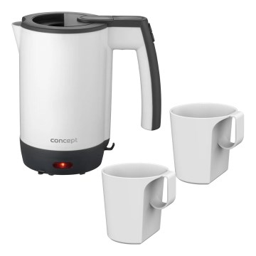 Concept RK7030 - Putno kuhalo za vodu 0,5 l 1080W/230V siva/bijela + 2 šalice