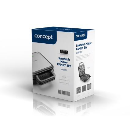 Concept SV3080 - Toster FAMILY 3u1 1200W/230V crna/nehrđajući