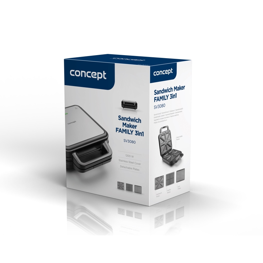 Concept SV3080 - Toster FAMILY 3u1 1200W/230V crna/nehrđajući