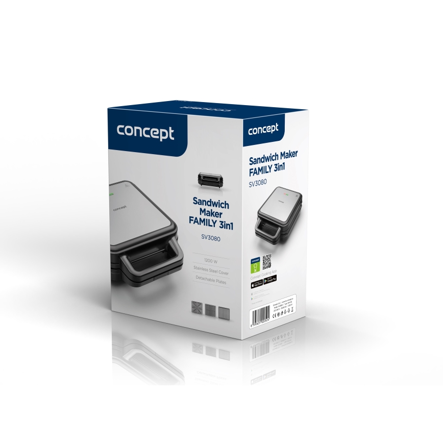 Concept SV3080 - Toster FAMILY 3u1 1200W/230V crna/nehrđajući