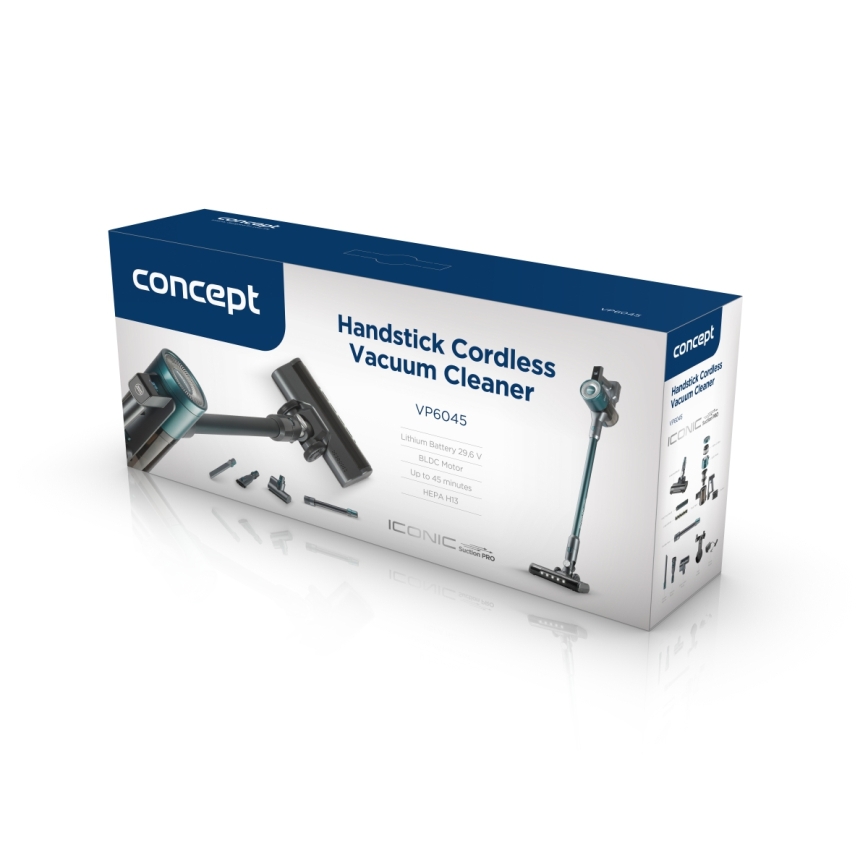 Concept VP6045 - Štapni ručni usisavač 2 u 1 ICONIC SUCTION PRO 450W/29,6V 2500 mAh plava