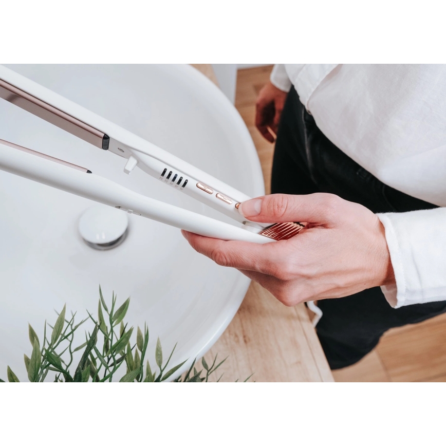 Concept VZ2110 - Ispravljač za kosu GLAM STYLE 48W/230V bijela/ružičasto zlato