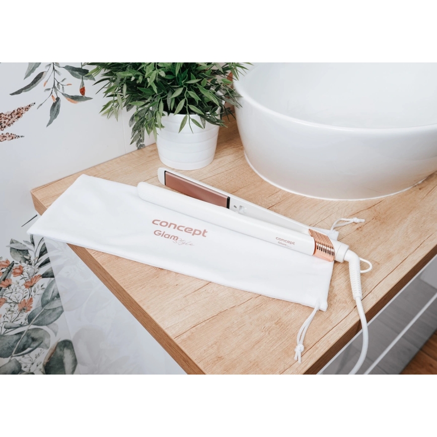Concept VZ2110 - Ispravljač za kosu GLAM STYLE 48W/230V bijela/ružičasto zlato