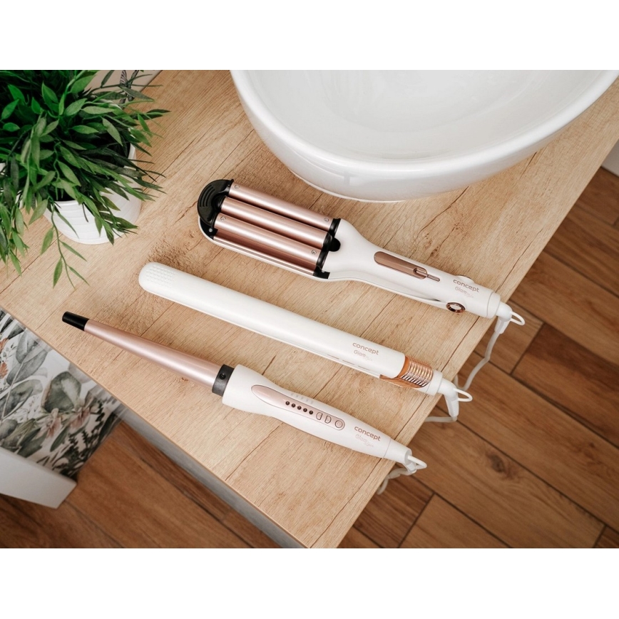 Concept VZ2110 - Ispravljač za kosu GLAM STYLE 48W/230V bijela/ružičasto zlato