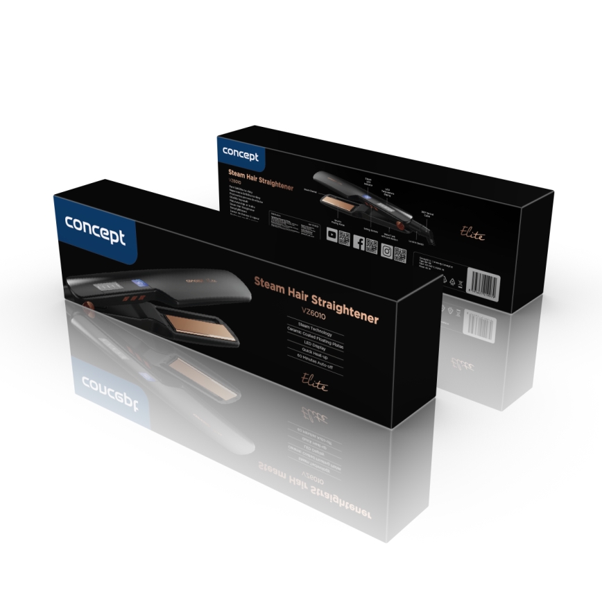 Concept VZ6010 - Parna pegla za kosu s LED zaslonom ELITE STEAM BOOST 54W/230V crna
