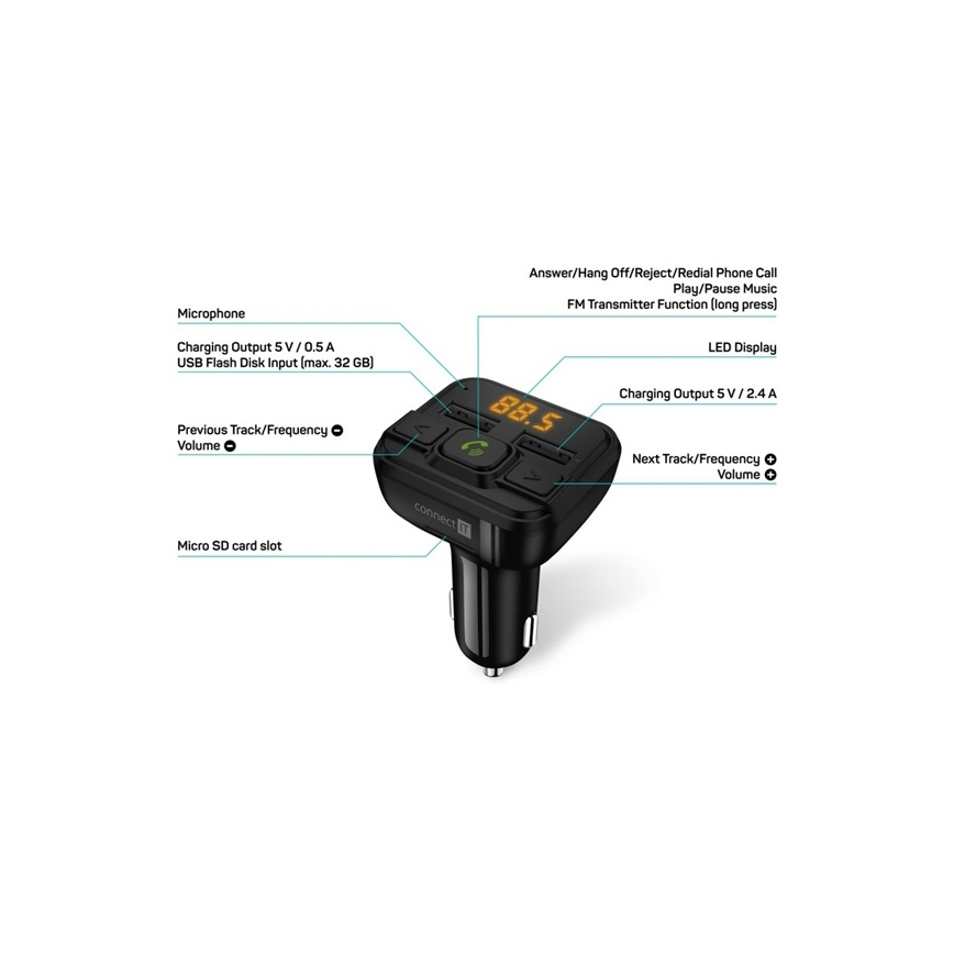 CONNECT IT CCC-8600-BK - FM transmiter za auto s handsfree funkcijom crna