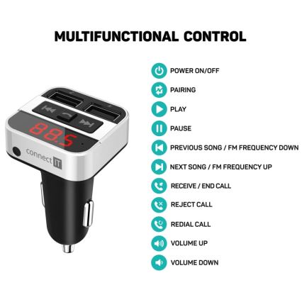 CONNECT IT CCC-8800-SL - FM transmiter za auto s handsfree funkcijom crna/srebrna
